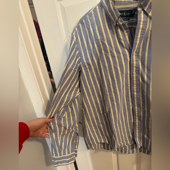 Ralph Lauren Men's Blue and Yellow Striped Shirt, size XL - Picture 7 of 8